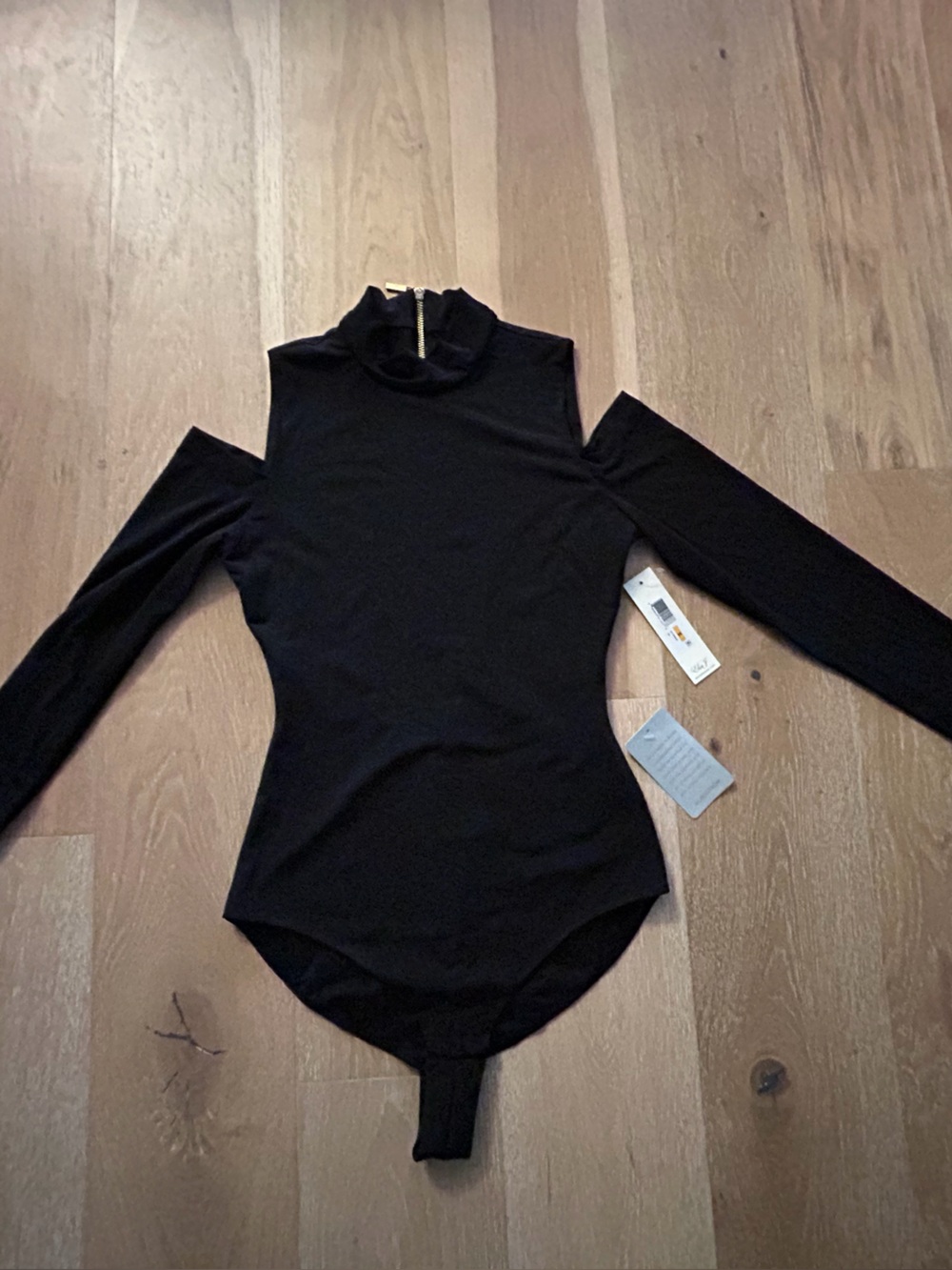 Eliza J Black Cold-Shoulder Mock Neck Bodysuit - Picture 1 of 10